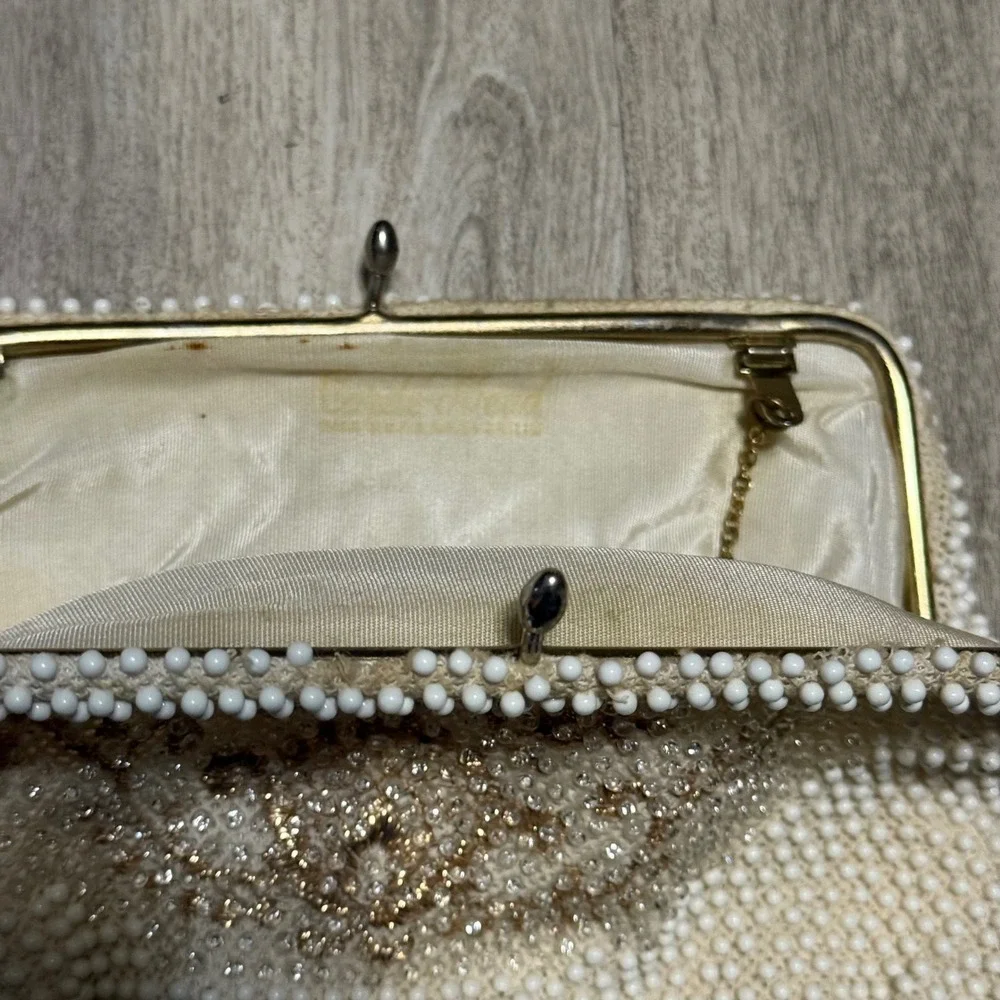 Vintage Beaded Clutch Handbag‎ & Embroidered Hanky Set Evening Bag Formal Acc